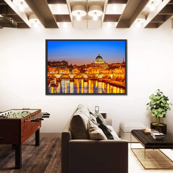 St Peter's Cathedral At Night Canvas Wall Art-3 Horizontal-Gallery Wrap-25" x 16"-Tiaracle