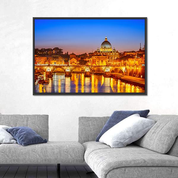 St Peter's Cathedral At Night Canvas Wall Art-3 Horizontal-Gallery Wrap-25" x 16"-Tiaracle