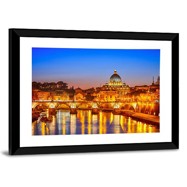 St Peter's Cathedral At Night Canvas Wall Art-3 Horizontal-Gallery Wrap-25" x 16"-Tiaracle