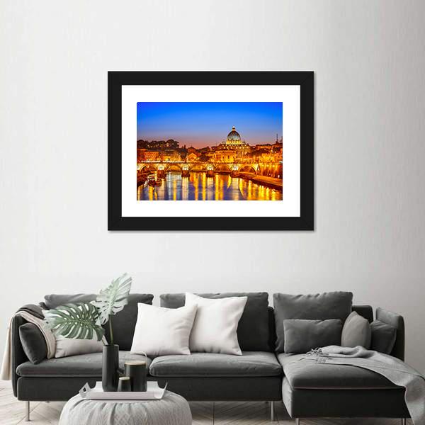 St Peter's Cathedral At Night Canvas Wall Art-3 Horizontal-Gallery Wrap-25" x 16"-Tiaracle