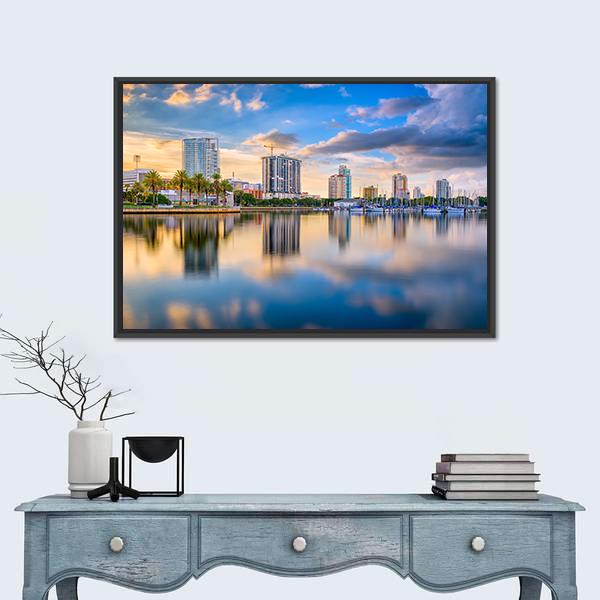 St. Petersburg Florida Downtown Skyline Canvas Wall Art-1 Piece-Floating Frame-24" x 16"-Tiaracle
