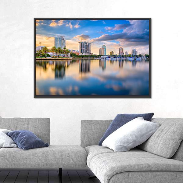 St. Petersburg Florida Downtown Skyline Canvas Wall Art-3 Horizontal-Gallery Wrap-25" x 16"-Tiaracle