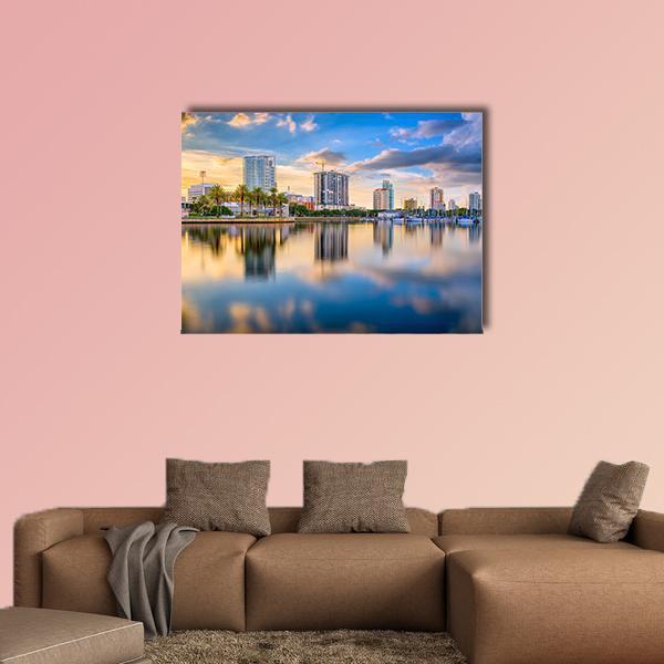St. Petersburg Florida Downtown Skyline Canvas Wall Art-1 Piece-Gallery Wrap-48" x 32"-Tiaracle