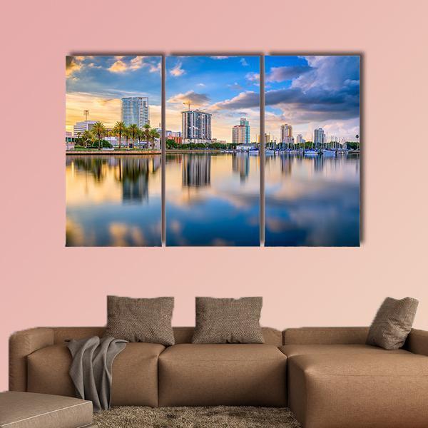 St. Petersburg Florida Downtown Skyline Canvas Wall Art-3 Horizontal-Gallery Wrap-37" x 24"-Tiaracle
