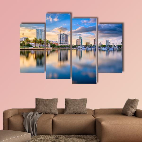 St. Petersburg Florida Downtown Skyline Canvas Wall Art-4 Pop-Gallery Wrap-50" x 32"-Tiaracle