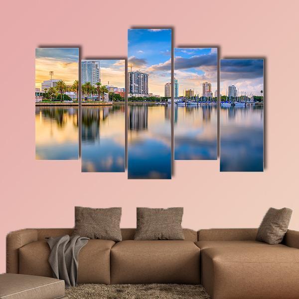 St. Petersburg Florida Downtown Skyline Canvas Wall Art-5 Pop-Gallery Wrap-47" x 32"-Tiaracle