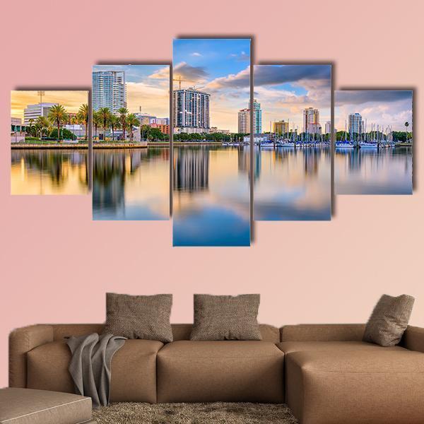 St. Petersburg Florida Downtown Skyline Canvas Wall Art-5 Star-Gallery Wrap-62" x 32"-Tiaracle