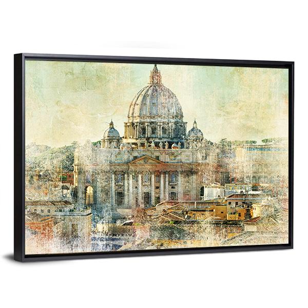 St Pietro Vatican City Painting Style Canvas Wall Art-3 Horizontal-Gallery Wrap-25&quot; x 16&quot;-Tiaracle