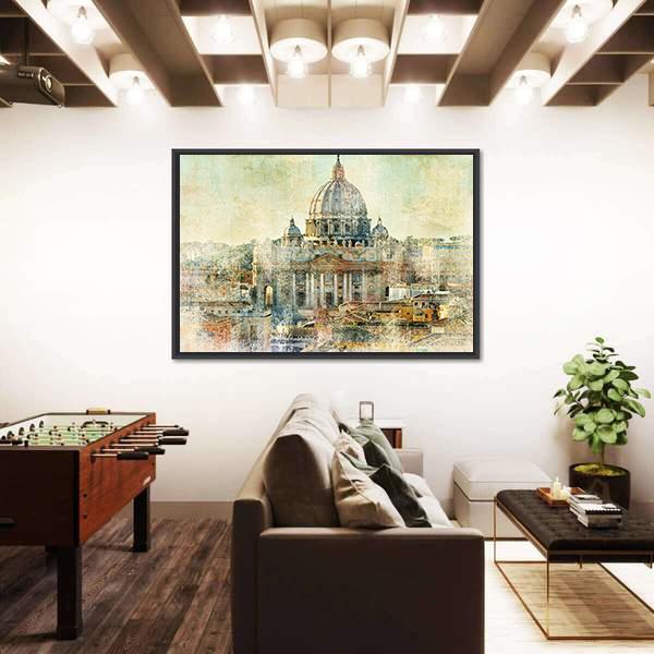 St Pietro Vatican City Painting Style Canvas Wall Art-3 Horizontal-Gallery Wrap-25&quot; x 16&quot;-Tiaracle