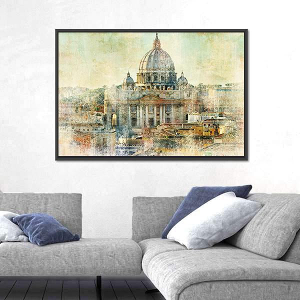St Pietro Vatican City Painting Style Canvas Wall Art-3 Horizontal-Gallery Wrap-25&quot; x 16&quot;-Tiaracle