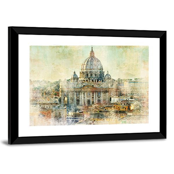 St Pietro Vatican City Painting Style Canvas Wall Art-3 Horizontal-Gallery Wrap-25&quot; x 16&quot;-Tiaracle