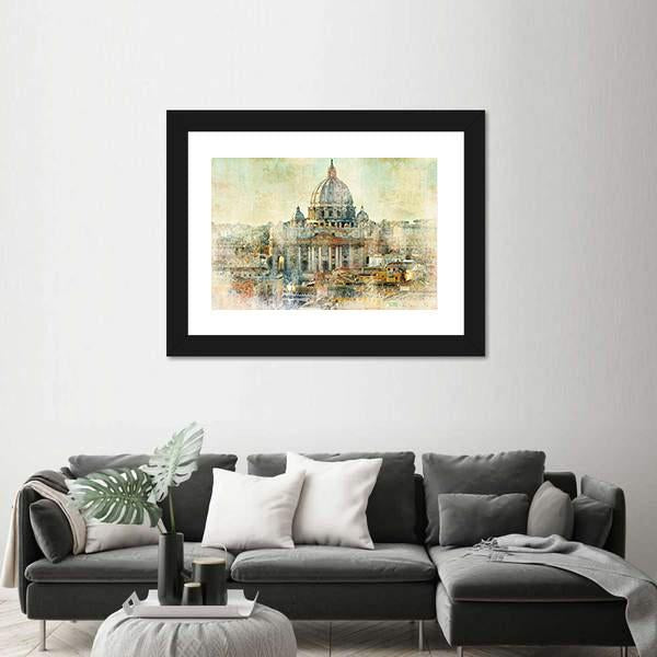 St Pietro Vatican City Painting Style Canvas Wall Art-3 Horizontal-Gallery Wrap-25" x 16"-Tiaracle