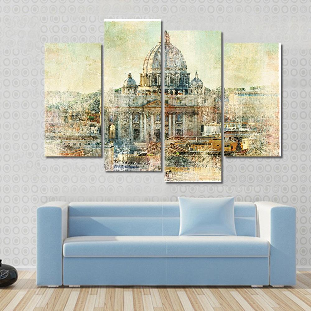 St Pietro Vatican City Painting Style Canvas Wall Art-4 Pop-Gallery Wrap-50&quot; x 32&quot;-Tiaracle