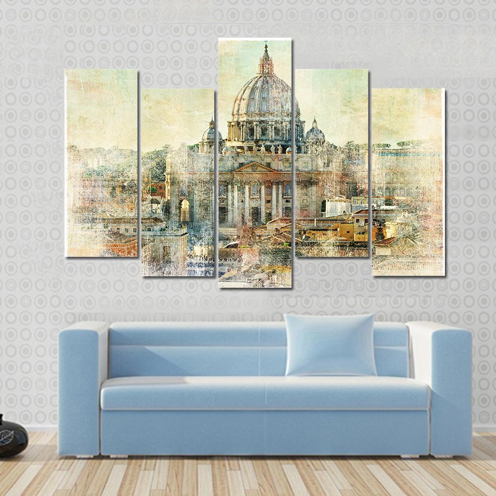 St Pietro Vatican City Painting Style Canvas Wall Art-5 Pop-Gallery Wrap-47&quot; x 32&quot;-Tiaracle