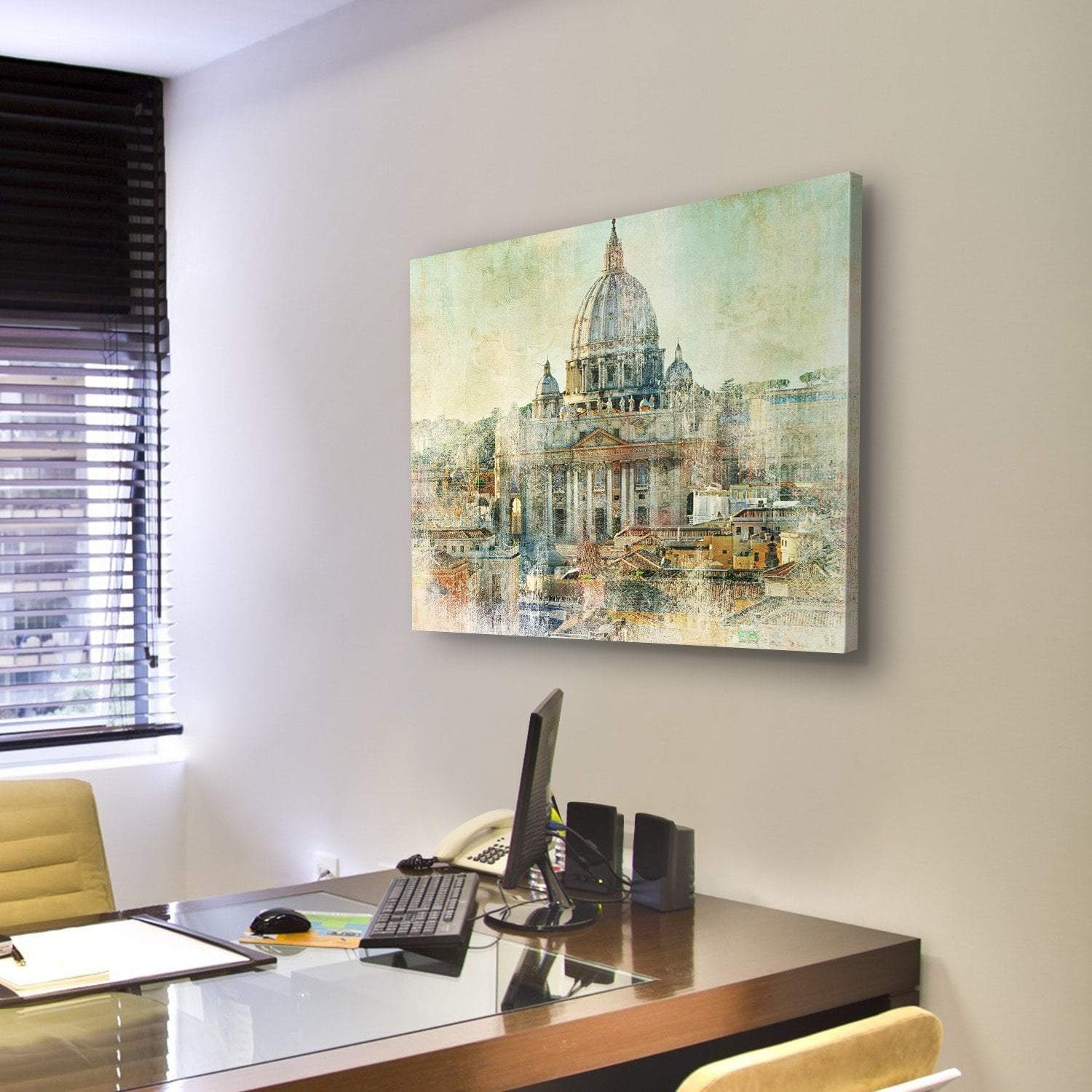 St Pietro Vatican City Painting Style Canvas Wall Art-5 Star-Gallery Wrap-62" x 32"-Tiaracle