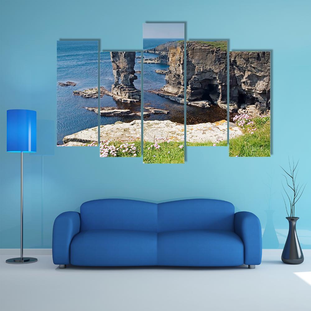 Stacks Of Yesnaby In Orkney Canvas Wall Art-5 Pop-Gallery Wrap-47" x 32"-Tiaracle