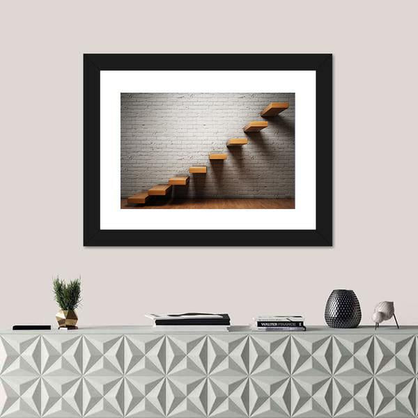 Stairs On Brick Wall Canvas Wall Art-1 Piece-Framed Print-20" x 16"-Tiaracle