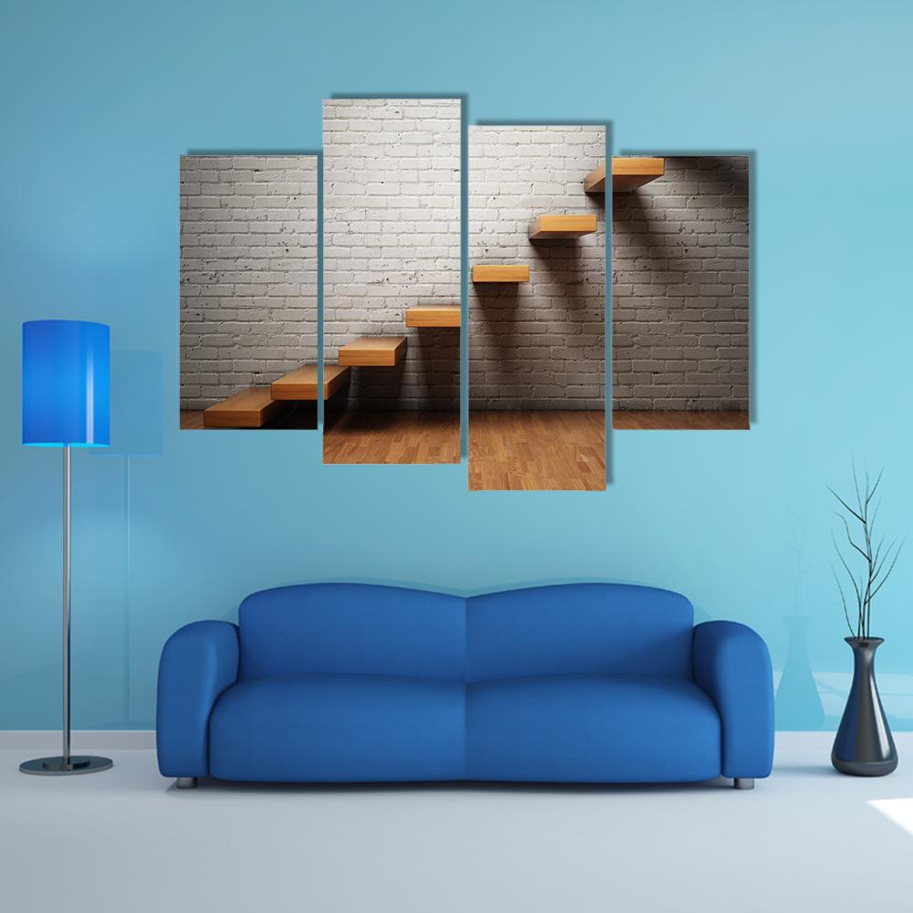 Stairs On Brick Wall Canvas Wall Art-4 Pop-Gallery Wrap-50" x 32"-Tiaracle