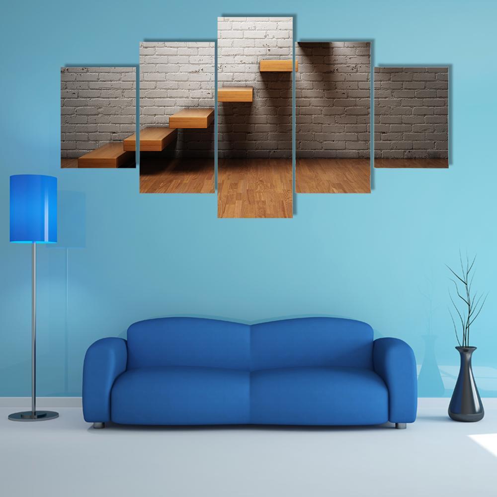 Stairs On Brick Wall Canvas Wall Art-4 Pop-Gallery Wrap-50" x 32"-Tiaracle