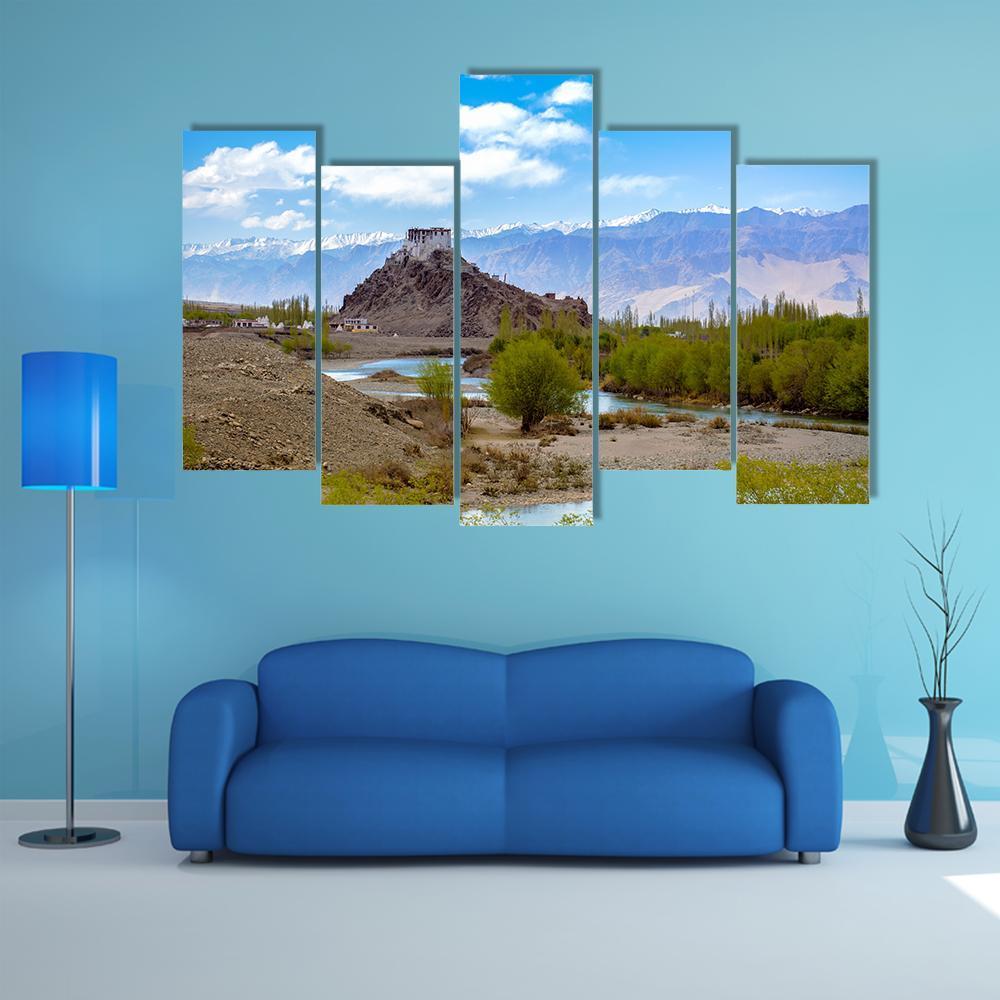 Stakna Monastery In Leh-Ladakh Canvas Wall Art-5 Pop-Gallery Wrap-47" x 32"-Tiaracle