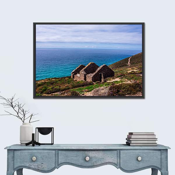 Stamps And Wheel Engine House Ruins In UK Canvas Wall Art-1 Piece-Floating Frame-24" x 16"-Tiaracle
