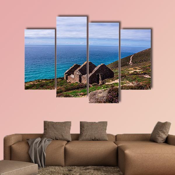 Stamps And Wheel Engine House Ruins In UK Canvas Wall Art-4 Pop-Gallery Wrap-50" x 32"-Tiaracle