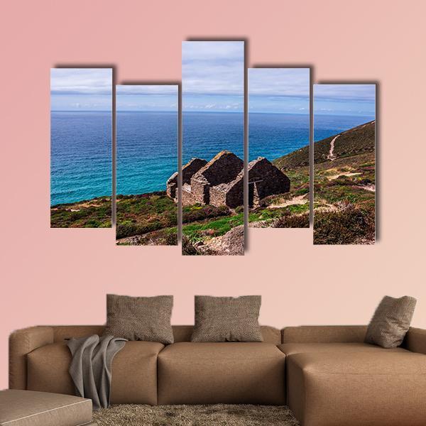 Stamps And Wheel Engine House Ruins In UK Canvas Wall Art-5 Pop-Gallery Wrap-47" x 32"-Tiaracle