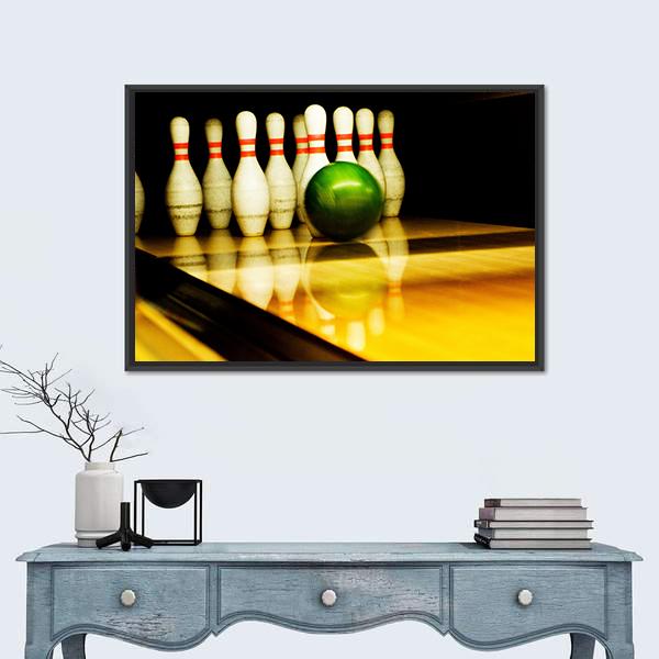 Standing Bowing Pins And Bowl Canvas Wall Art-1 Piece-Floating Frame-24&quot; x 16&quot;-Tiaracle