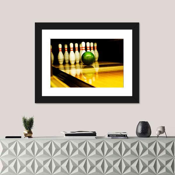 Standing Bowing Pins And Bowl Canvas Wall Art-1 Piece-Framed Print-20&quot; x 16&quot;-Tiaracle