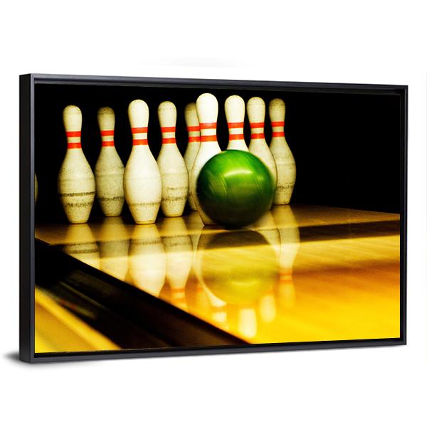 Standing Bowing Pins And Bowl Canvas Wall Art-3 Horizontal-Gallery Wrap-25&quot; x 16&quot;-Tiaracle