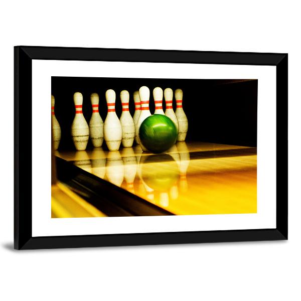 Standing Bowing Pins And Bowl Canvas Wall Art-3 Horizontal-Gallery Wrap-25&quot; x 16&quot;-Tiaracle