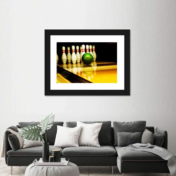 Standing Bowing Pins And Bowl Canvas Wall Art-3 Horizontal-Gallery Wrap-25&quot; x 16&quot;-Tiaracle