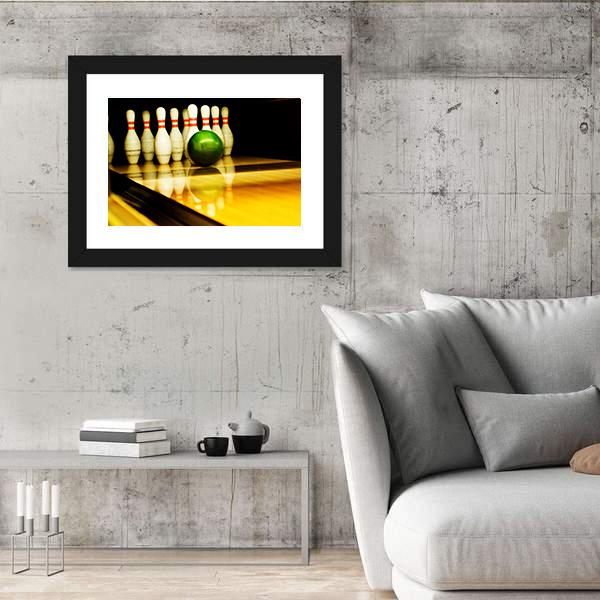 Standing Bowing Pins And Bowl Canvas Wall Art-3 Horizontal-Gallery Wrap-25&quot; x 16&quot;-Tiaracle