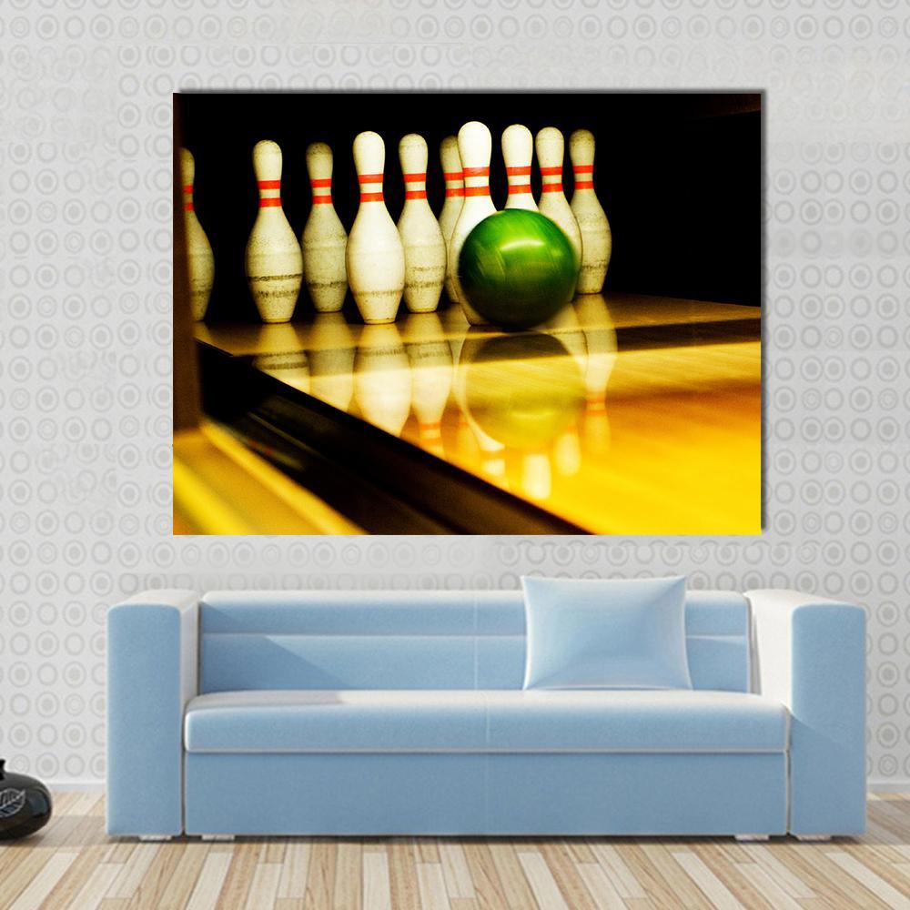 Standing Bowing Pins And Bowl Canvas Wall Art-1 Piece-Gallery Wrap-48" x 32"-Tiaracle
