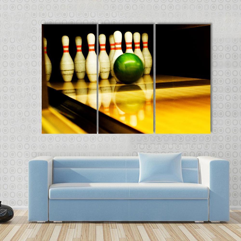 Standing Bowing Pins And Bowl Canvas Wall Art-3 Horizontal-Gallery Wrap-37&quot; x 24&quot;-Tiaracle