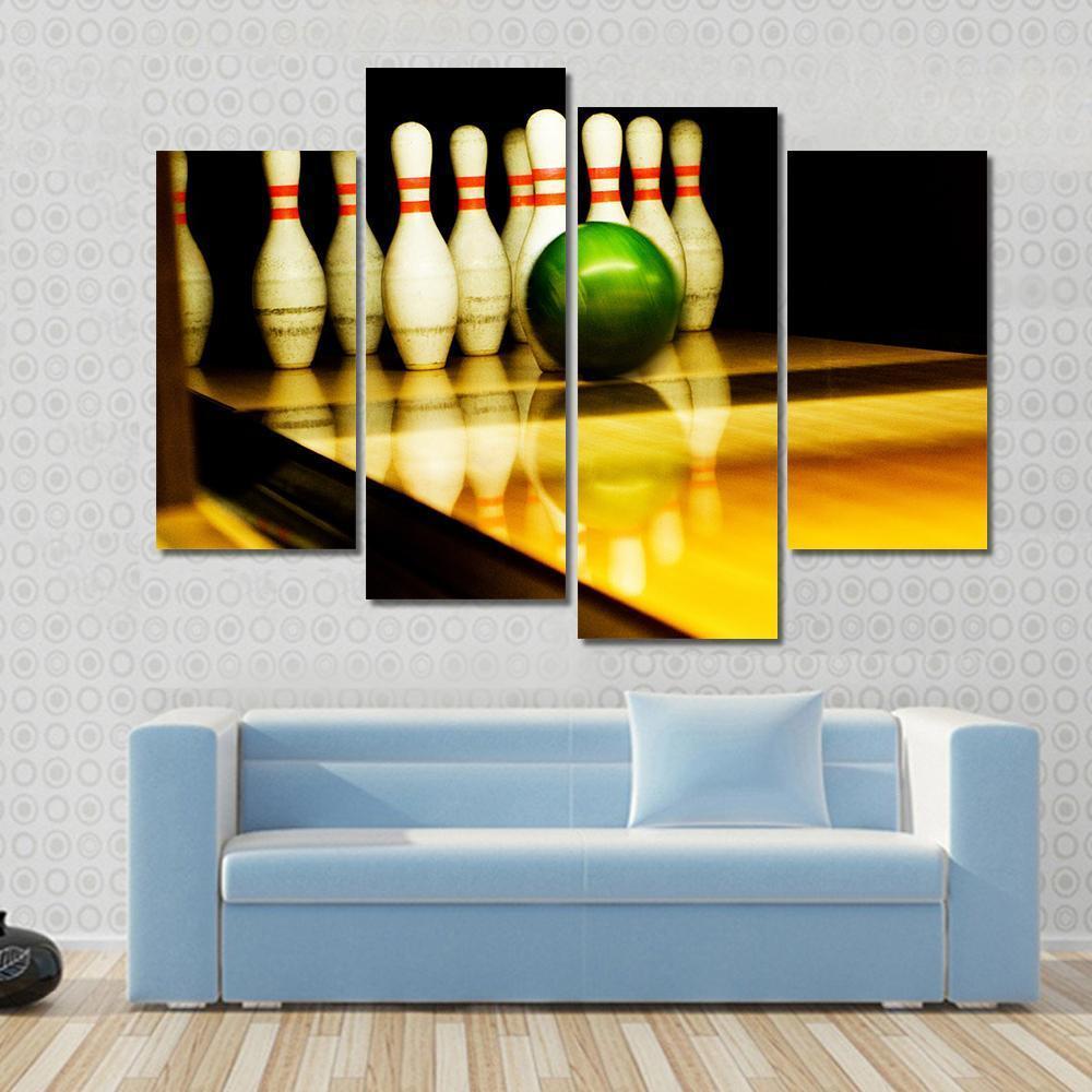 Standing Bowing Pins And Bowl Canvas Wall Art-4 Pop-Gallery Wrap-50&quot; x 32&quot;-Tiaracle