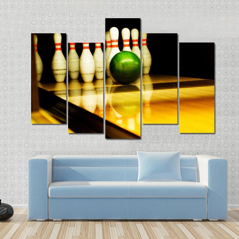 Standing Bowing Pins And Bowl Canvas Wall Art-5 Pop-Gallery Wrap-47&quot; x 32&quot;-Tiaracle