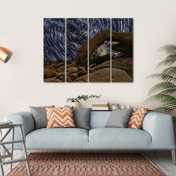 Star Trails In Joshua Tree National Park At The Arch Canvas Wall Art-4 Horizontal-Gallery Wrap-34" x 24"-Tiaracle