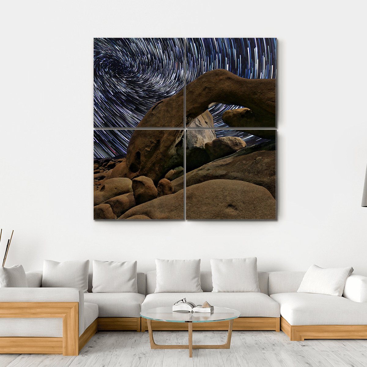 Star Trails In Joshua Tree National Park At The Arch Canvas Wall Art-4 Square-Gallery Wrap-17" x 17"-Tiaracle