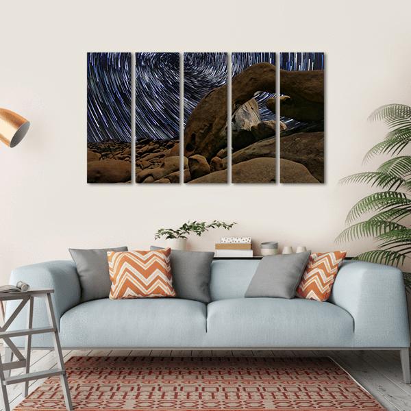 Star Trails In Joshua Tree National Park At The Arch Canvas Wall Art-5 Horizontal-Gallery Wrap-22" x 12"-Tiaracle