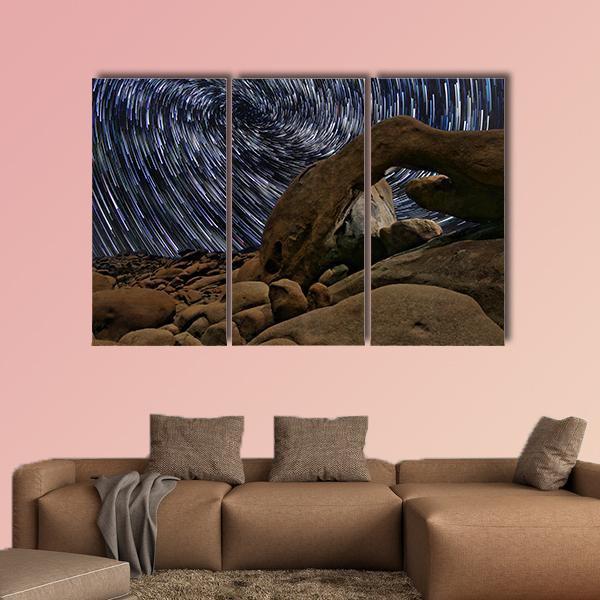 Star Trails In Joshua Tree National Park At The Arch Canvas Wall Art-3 Horizontal-Gallery Wrap-37" x 24"-Tiaracle