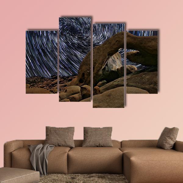 Star Trails In Joshua Tree National Park At The Arch Canvas Wall Art-4 Pop-Gallery Wrap-50" x 32"-Tiaracle