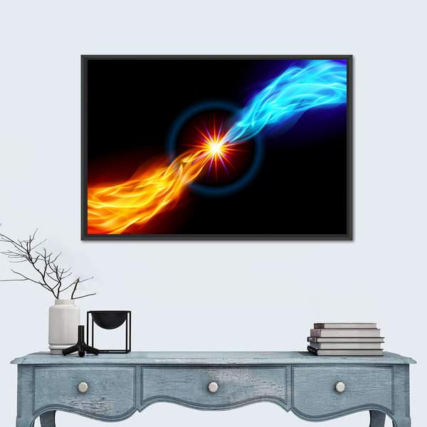 Star With Red And Blue Flame Canvas Wall Art-1 Piece-Floating Frame-24" x 16"-Tiaracle