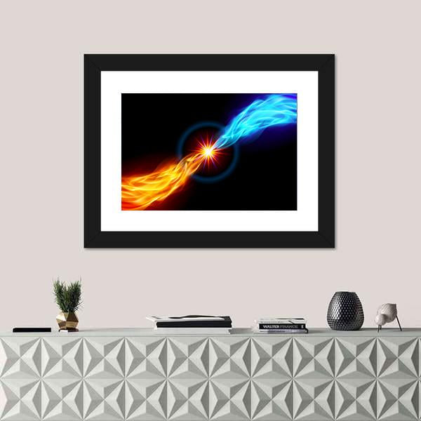 Star With Red And Blue Flame Canvas Wall Art-1 Piece-Framed Print-20" x 16"-Tiaracle