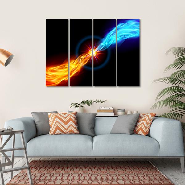 Star With Red And Blue Flame Canvas Wall Art-4 Horizontal-Gallery Wrap-34" x 24"-Tiaracle