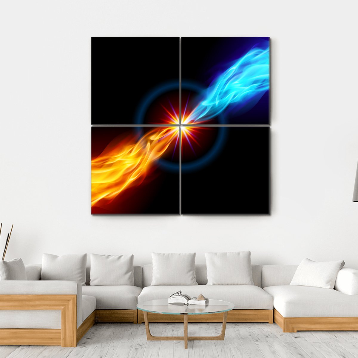 Star With Red And Blue Flame Canvas Wall Art-4 Square-Gallery Wrap-17" x 17"-Tiaracle