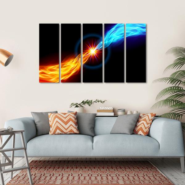 Star With Red And Blue Flame Canvas Wall Art-5 Horizontal-Gallery Wrap-22" x 12"-Tiaracle