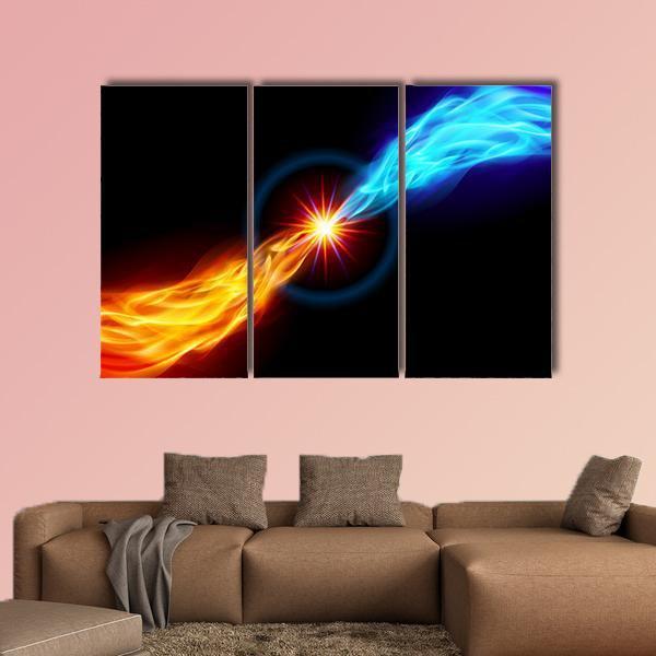 Star With Red And Blue Flame Canvas Wall Art-3 Horizontal-Gallery Wrap-25" x 16"-Tiaracle