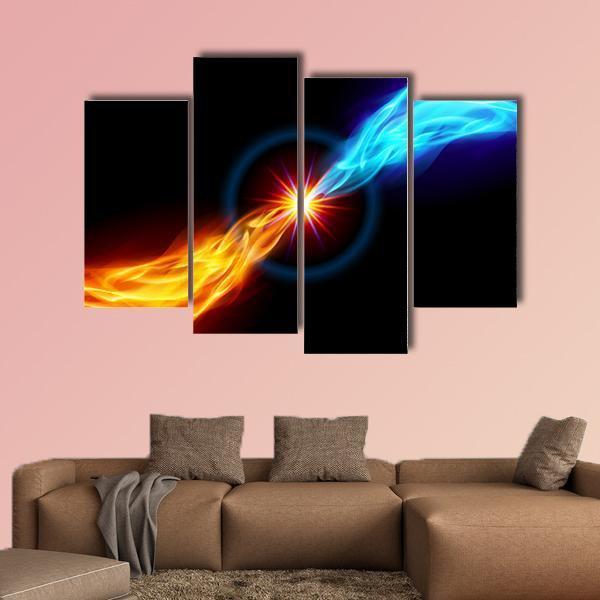 Star With Red And Blue Flame Canvas Wall Art-4 Pop-Gallery Wrap-50" x 32"-Tiaracle