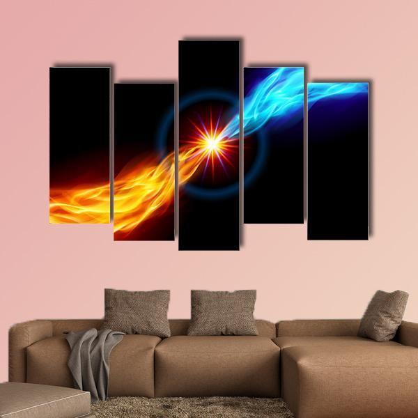Star With Red And Blue Flame Canvas Wall Art-5 Pop-Gallery Wrap-47" x 32"-Tiaracle